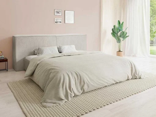 Cabeceira De Cama 220 Cm Veludo Canelado Bege - Timano De Pascal Morabito