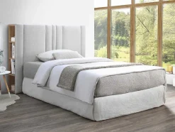 Cabeceira De Cama Com Espaco De Arrumação 160 Cm Tecido Cinza-Claro E Natural - Siveri