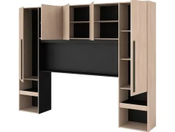 Cabeceira De Cama Com Guarda-Roupa E Com Leds De C265 Cm Cor Natural E Preto - Velona