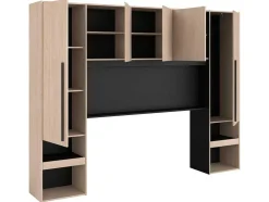 Cabeceira De Cama Com Guarda-Roupa E Com Leds De C265 Cm Cor Natural E Preto - Velona
