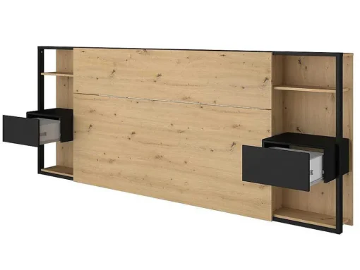 Cabeceira De Cama Com Mesas De Cabeceira De 160 Cm Cor Carvalho E Preto - Mista