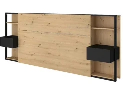 Cabeceira De Cama Com Mesas De Cabeceira De 160 Cm Cor Carvalho E Preto - Mista