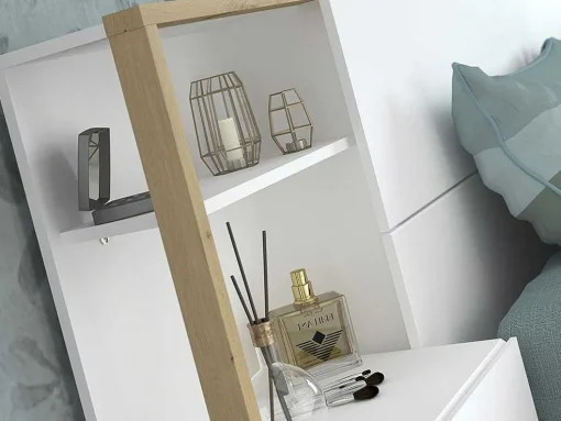 Cabeceira De Cama Com Mesas De Cabeceira De 160 Cm Cor Branco E Carvalho - Mista