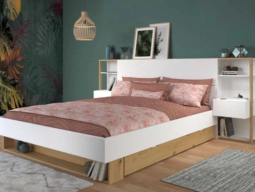 Cabeceira De Cama Com Mesas De Cabeceira De 160 Cm Cor Branco E Carvalho - Mista