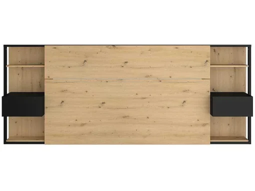 Cabeceira De Cama Com Mesas De Cabeceira De 160 Cm Cor Carvalho E Preto - Mista