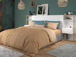 Cabeceira De Cama Com Mesas De Cabeceira De 160 Cm Cor Branco E Carvalho - Mista
