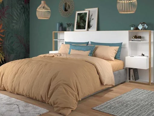 Cabeceira De Cama Com Mesas De Cabeceira De 160 Cm Cor Branco E Carvalho - Mista