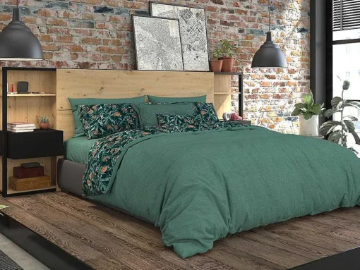 Cabeceira De Cama Com Mesas De Cabeceira De 160 Cm Cor Carvalho E Preto - Mista