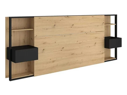 Cabeceira De Cama Com Mesas De Cabeceira De 160 Cm Cor Carvalho E Preto - Mista