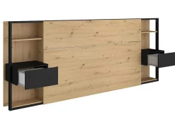 Cabeceira De Cama Com Mesas De Cabeceira De 160 Cm Cor Carvalho E Preto - Mista
