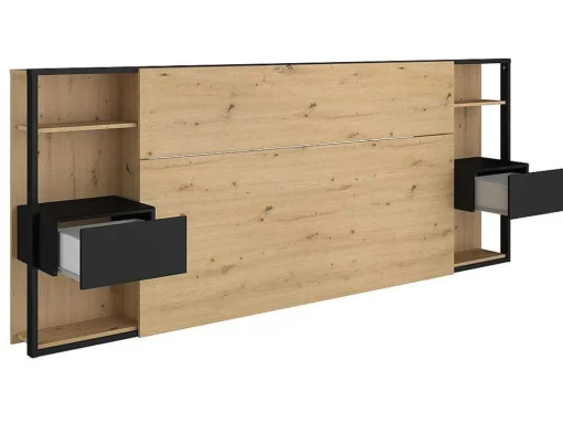Cabeceira De Cama Com Mesas De Cabeceira De 160 Cm Cor Carvalho E Preto - Mista