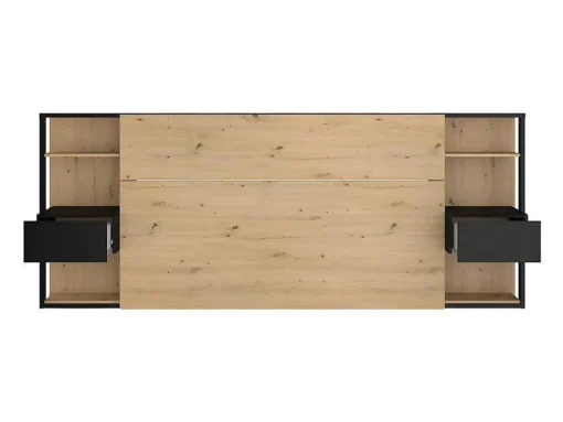 Cabeceira De Cama Com Mesas De Cabeceira De 160 Cm Cor Carvalho E Preto - Mista