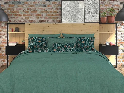 Cabeceira De Cama Com Mesas De Cabeceira De 160 Cm Cor Carvalho E Preto - Mista