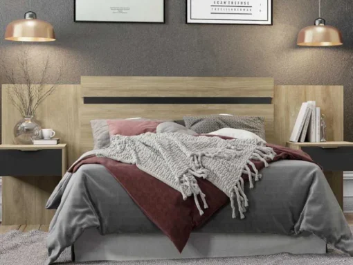Cabeceira De Cama Extensivel Com Mesas De Cabeceira 140/160 Cm Cor Natural E Preto - Parati