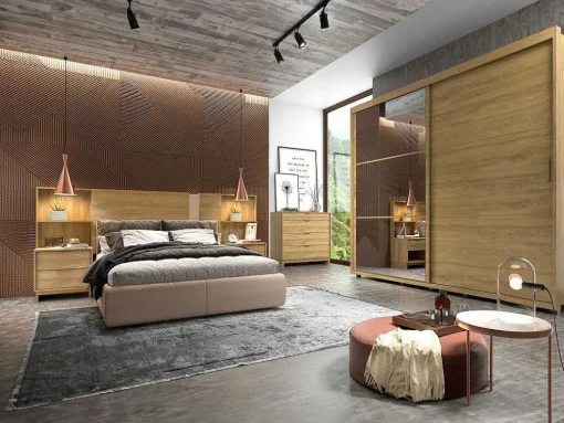 Cabeceira De Cama Extensivel Com Mesas De Cabeceira 140/160 Cm Cor Natural - Novoli