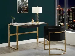 Cadeira Com Apoios De Bracos Peria De Pascal Morabito - Veludo E Metal - Preto E Dourado