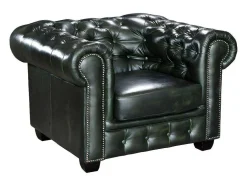Cadeirão 100% Pele De Bufalo Verde Imperial Estilo Chesterfield - Brenton