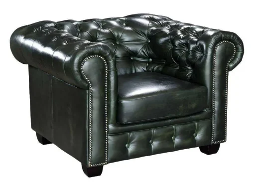 Cadeirão 100% Pele De Bufalo Verde Imperial Estilo Chesterfield - Brenton
