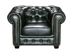 Cadeirão 100% Pele De Bufalo Verde Imperial Estilo Chesterfield - Brenton