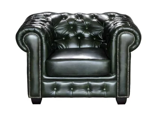 Cadeirão 100% Pele De Bufalo Verde Imperial Estilo Chesterfield - Brenton