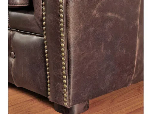 Cadeirão 100% Pele Envelhecida Castanho Estilo Chesterfield - Clotaire