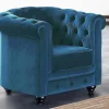 Cadeirão Chesterfield - Veludo Azul Esverdeado