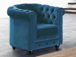 Cadeirão Chesterfield - Veludo Azul Esverdeado