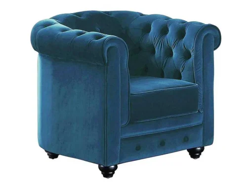 Cadeirão Chesterfield - Veludo Azul Esverdeado