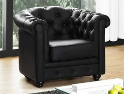 Cadeirão Em Pele Sintética Preto - Chesterfield