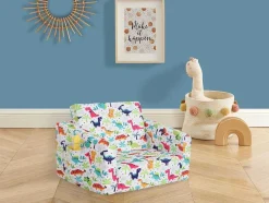 Cadeirão Para Criança Em Veludo Branco Motivos Dinossauros - Almagro