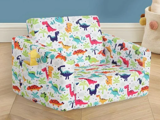 Cadeirão Para Criança Em Veludo Branco Motivos Dinossauros - Almagro