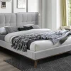 Cama 140 X 200 Cm Com Cabeceira De Cama Acolchoada Linho Cinzento-Claro - Kerano