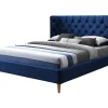 Cama 140 X 190 Cm Com Cabeceira De Cama Acolchoada Veludo Azul Real - Enodi