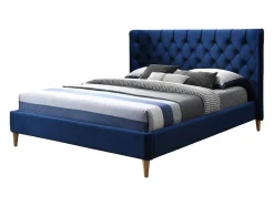 Cama 140 X 190 Cm Com Cabeceira De Cama Acolchoada Veludo Azul Real - Enodi