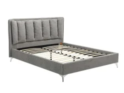 Cama 160 X 200 Cm Com Cabeceira De Cama Acolchoada Tecido Cinzento - Funiti