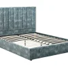 Cama 160 X 200 Cm Com Cabeceira De Cama Costuras Verticais Veludo Azul-Esverdeado - Feroya