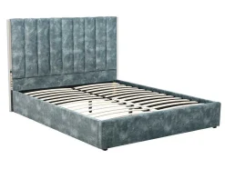Cama 160 X 200 Cm Com Cabeceira De Cama Costuras Verticais Veludo Azul-Esverdeado - Feroya