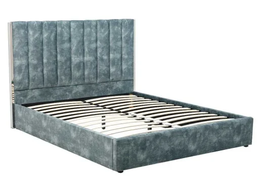 Cama 160 X 200 Cm Com Cabeceira De Cama Costuras Verticais Veludo Azul-Esverdeado - Feroya