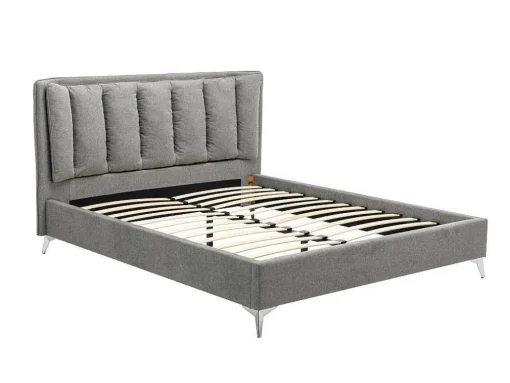 Cama 160 X 200 Cm Com Cabeceira De Cama Acolchoada Tecido Cinzento - Funiti