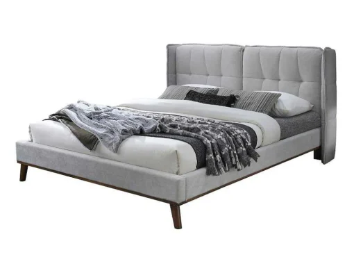 Cama 140 X 200 Cm Com Cabeceira De Cama Acolchoada Linho Cinzento-Claro - Kerano