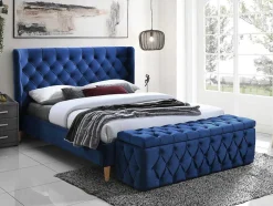 Cama 140 X 190 Cm Com Cabeceira De Cama Acolchoada Veludo Azul Real - Enodi