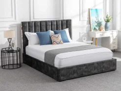Cama 140 X 190 Cm Com Cabeceira De Cama Costuras Verticais Veludo Antracite - Feroya