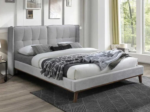 Cama 140 X 200 Cm Com Cabeceira De Cama Acolchoada Linho Cinzento-Claro - Kerano