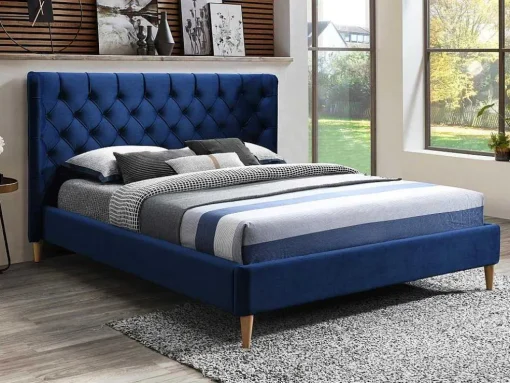 Cama 140 X 190 Cm Com Cabeceira De Cama Acolchoada Veludo Azul Real - Enodi