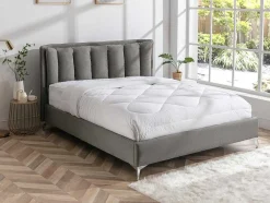 Cama 160 X 200 Cm Com Cabeceira De Cama Acolchoada Tecido Cinzento - Funiti