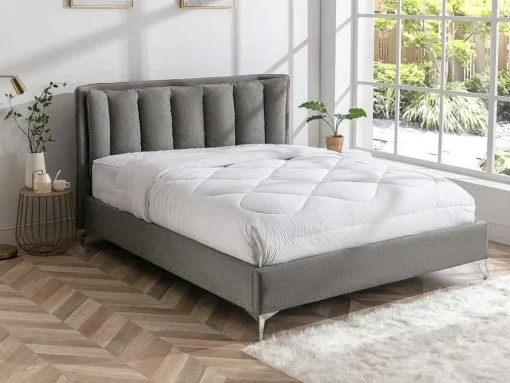 Cama 160 X 200 Cm Com Cabeceira De Cama Acolchoada Tecido Cinzento - Funiti