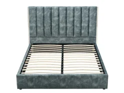 Cama 160 X 200 Cm Com Cabeceira De Cama Costuras Verticais Veludo Azul-Esverdeado - Feroya
