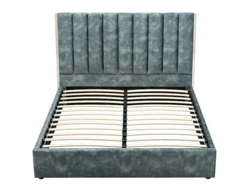 Cama 160 X 200 Cm Com Cabeceira De Cama Costuras Verticais Veludo Azul-Esverdeado - Feroya