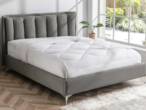 Cama 160 X 200 Cm Com Cabeceira De Cama Acolchoada Tecido Cinzento - Funiti