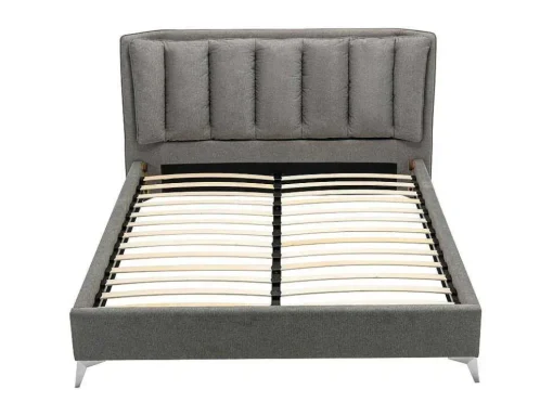Cama 160 X 200 Cm Com Cabeceira De Cama Acolchoada Tecido Cinzento - Funiti